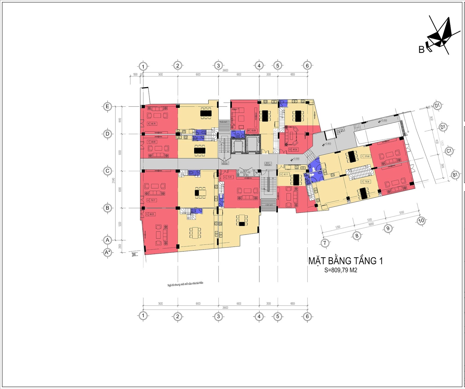 Mặt bằng tầng 1 chung cư Núi Trúc Square