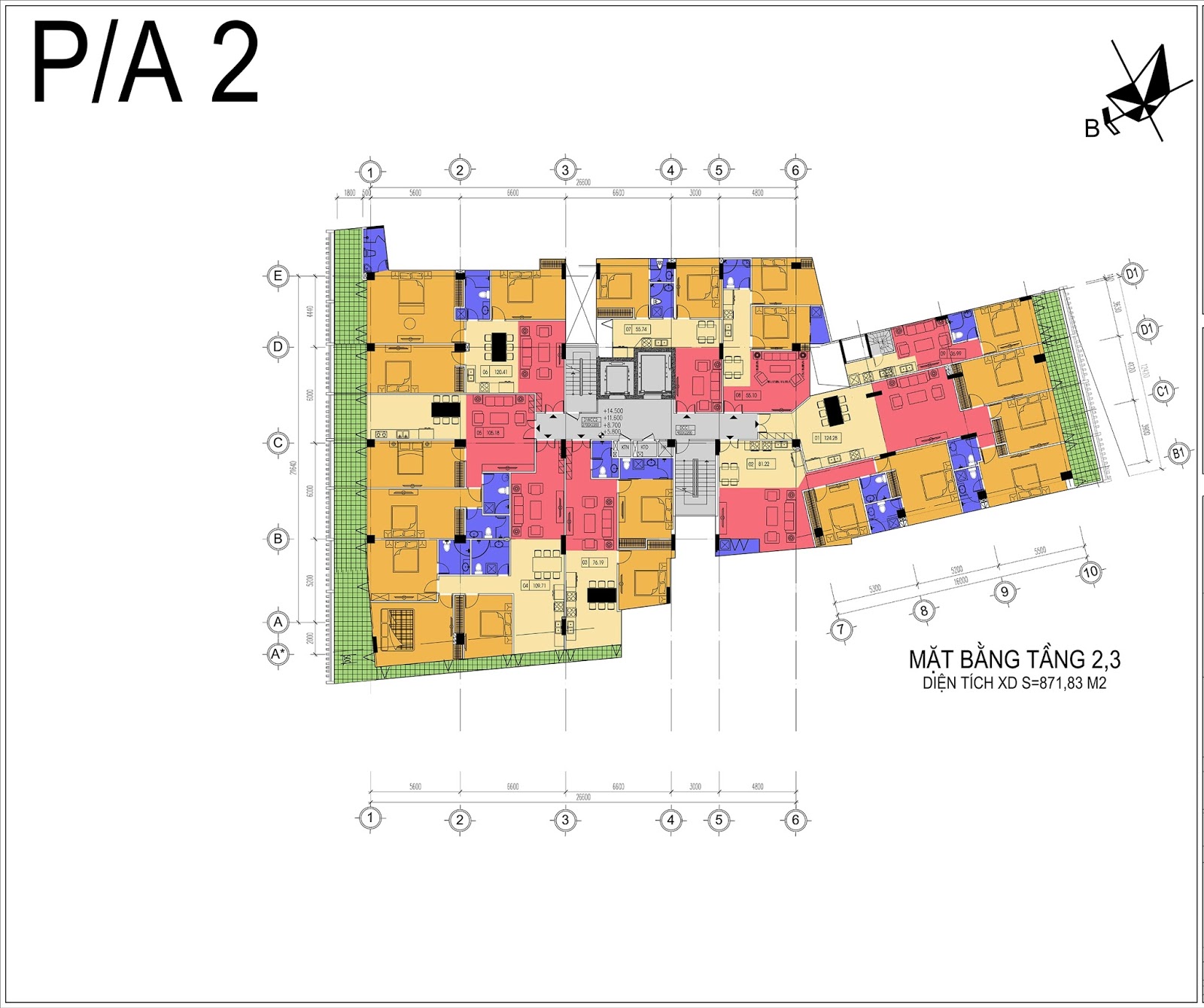 Mặt bằng tầng 2,3 dự án Núi Trúc Square