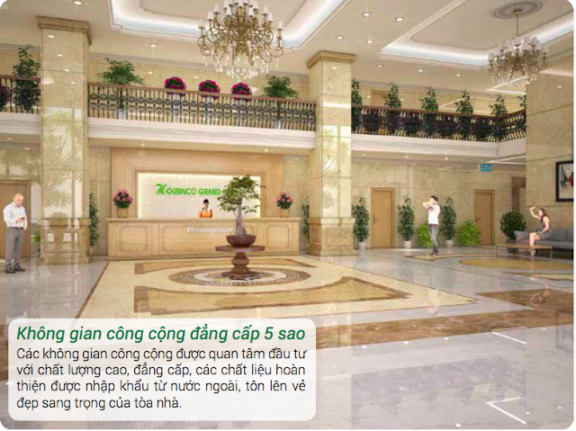 Phối cảnh sảnh căn hộ sang trọng tại Housinco Grand Tower